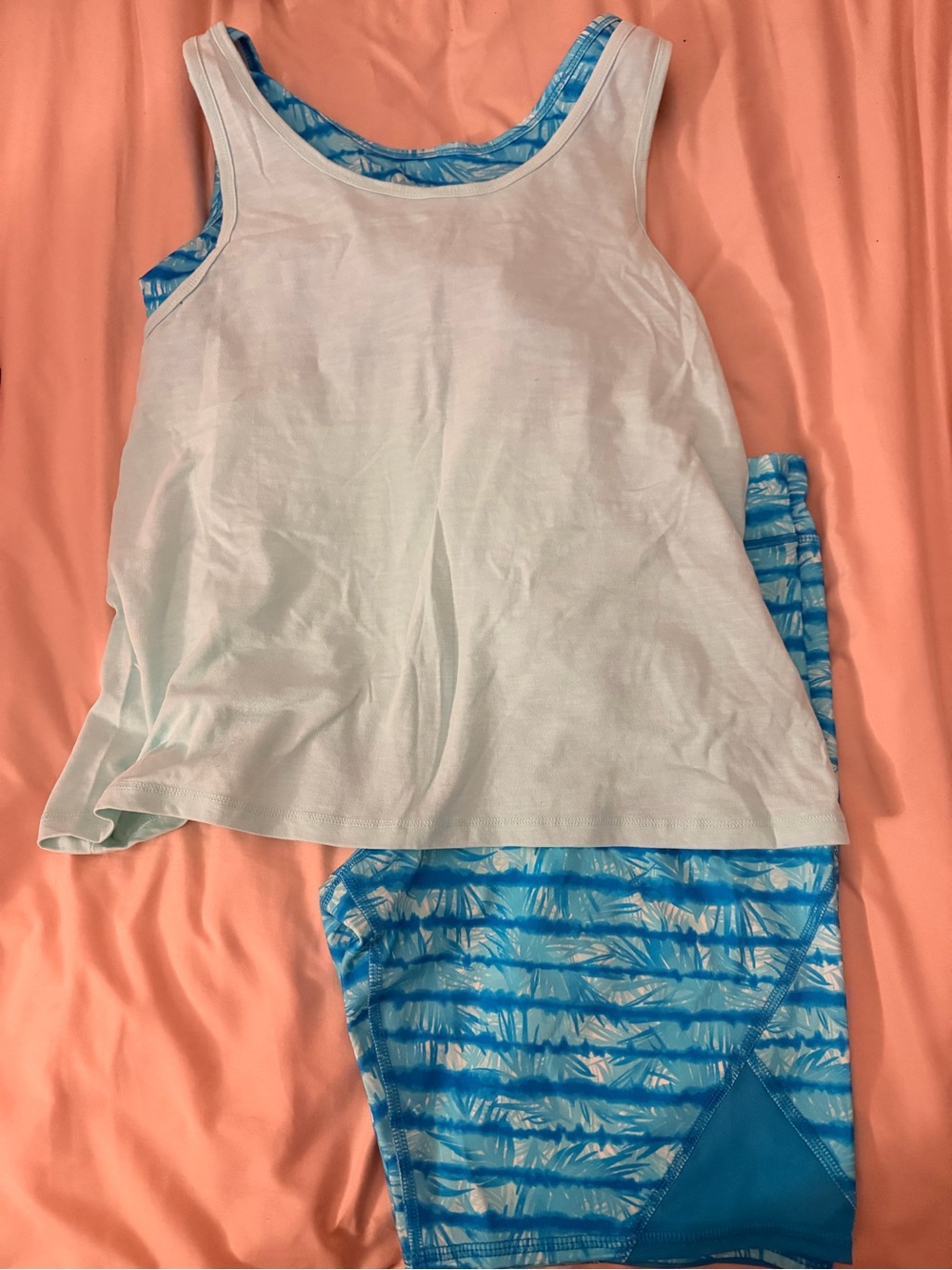 Athletic Works Light Blue Tankini Top with Blue Patterned Swim Bottoms